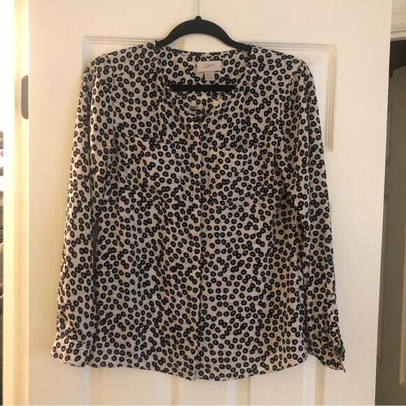 LOFT Collarless Button Down Blouse Poppy Print Size XS - Picture 2 of 6